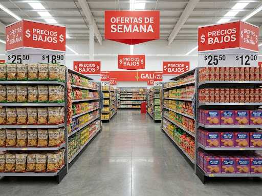 Señalización promocional colgante en pasillo, tienda 1592